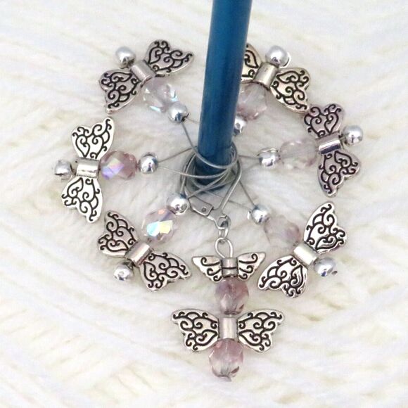 Butterfly Stitch Markers, Silver Toned, Handmade, For Knitting or Crochet Tools - Picture 1 of 6